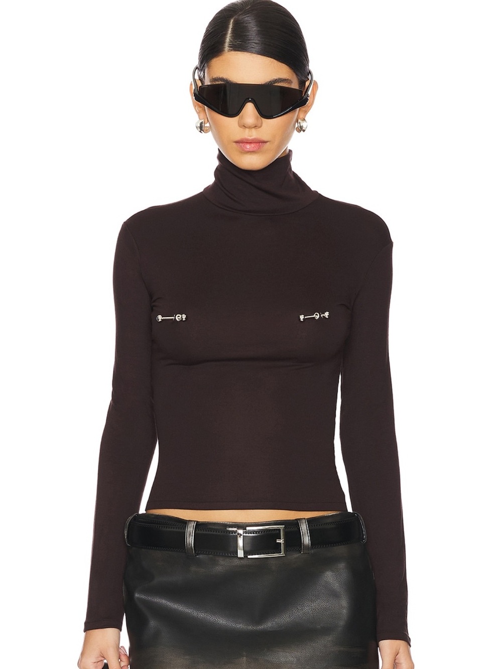 LADO BOKUCHAVA PIERCED TURTLENECK TOP IN CHOCOLATE BROWN
